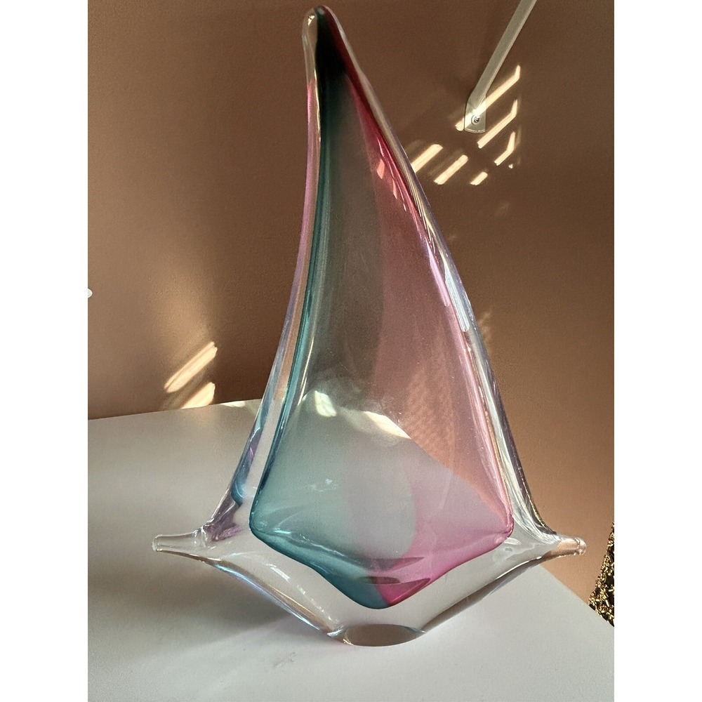 Italian MURANO ? Sommerso Blown Art Glass Sailboat Sculpture